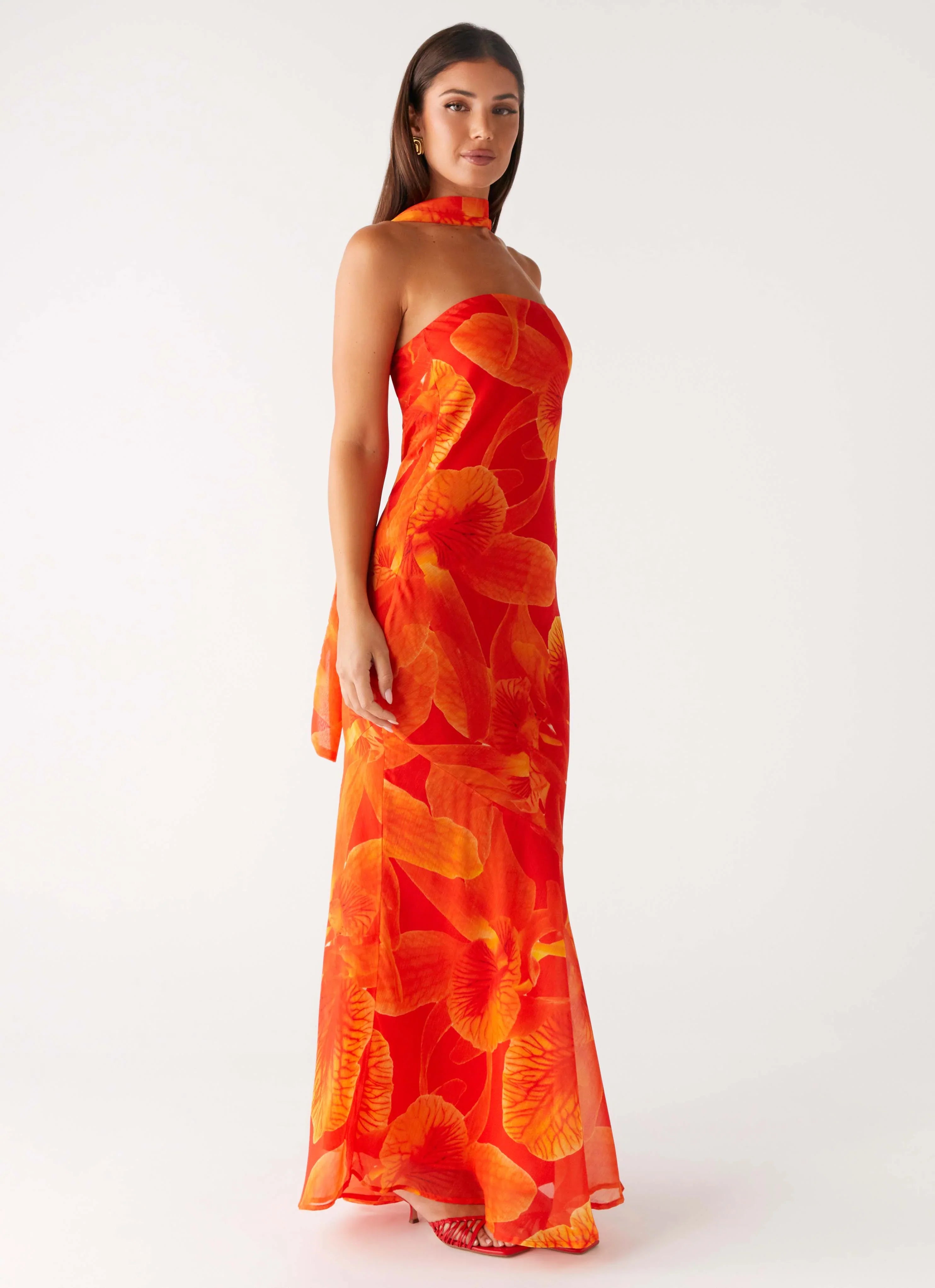 Under The Pagoda Maxi Dress - Orange Floral