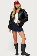 Halley Faux Leather Bomber Jacket
