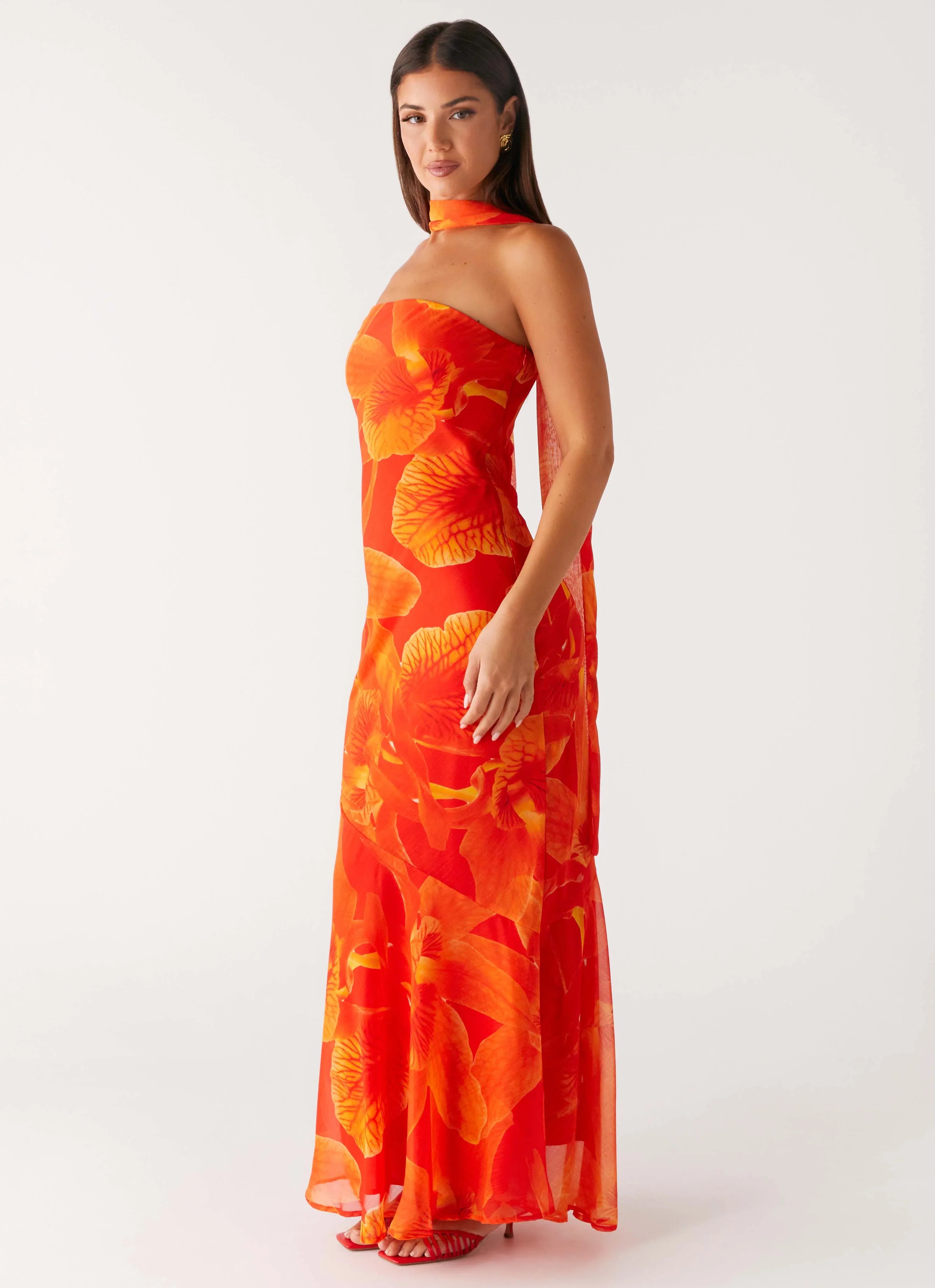 Under The Pagoda Maxi Dress - Orange Floral